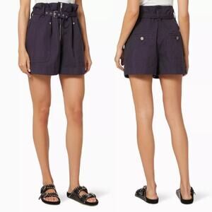Isabel Marant Parana Black Paperbag Shorts Womens Size 38 Cotton Linen High Rise